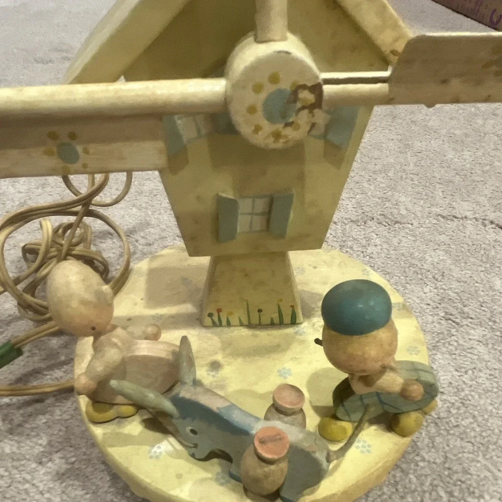 Beige/Blue Baby Nursery Table Lamp Base w/ Cord & Bulb Socket, No Shade